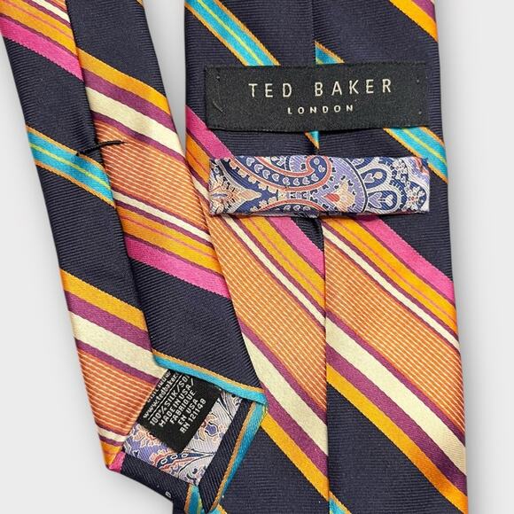 TED BAKER Spring Striped Multicolor Men's Silk Tie - Picture 3 of 5